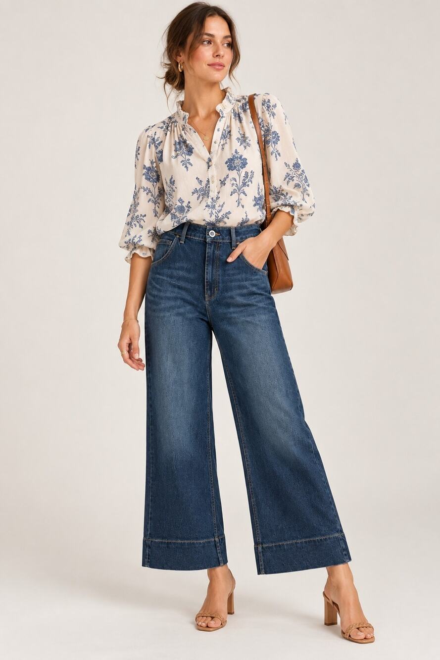 Anthropologie Pilcro Blue Wide Leg Cotton Jeans 32